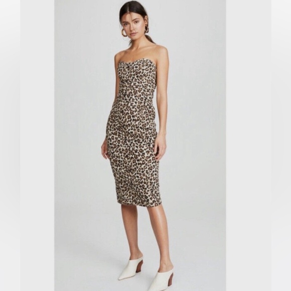 Veronica Beard Jeans Liza Strapless Leopard Print Denim Dress - Picture 1 of 9